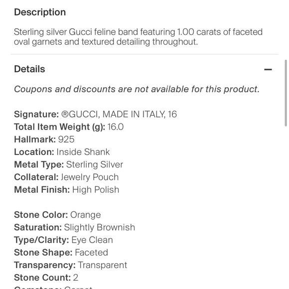 GUCCI SILVER GARNET RING TIGER HEAD - Picture 9 of 10